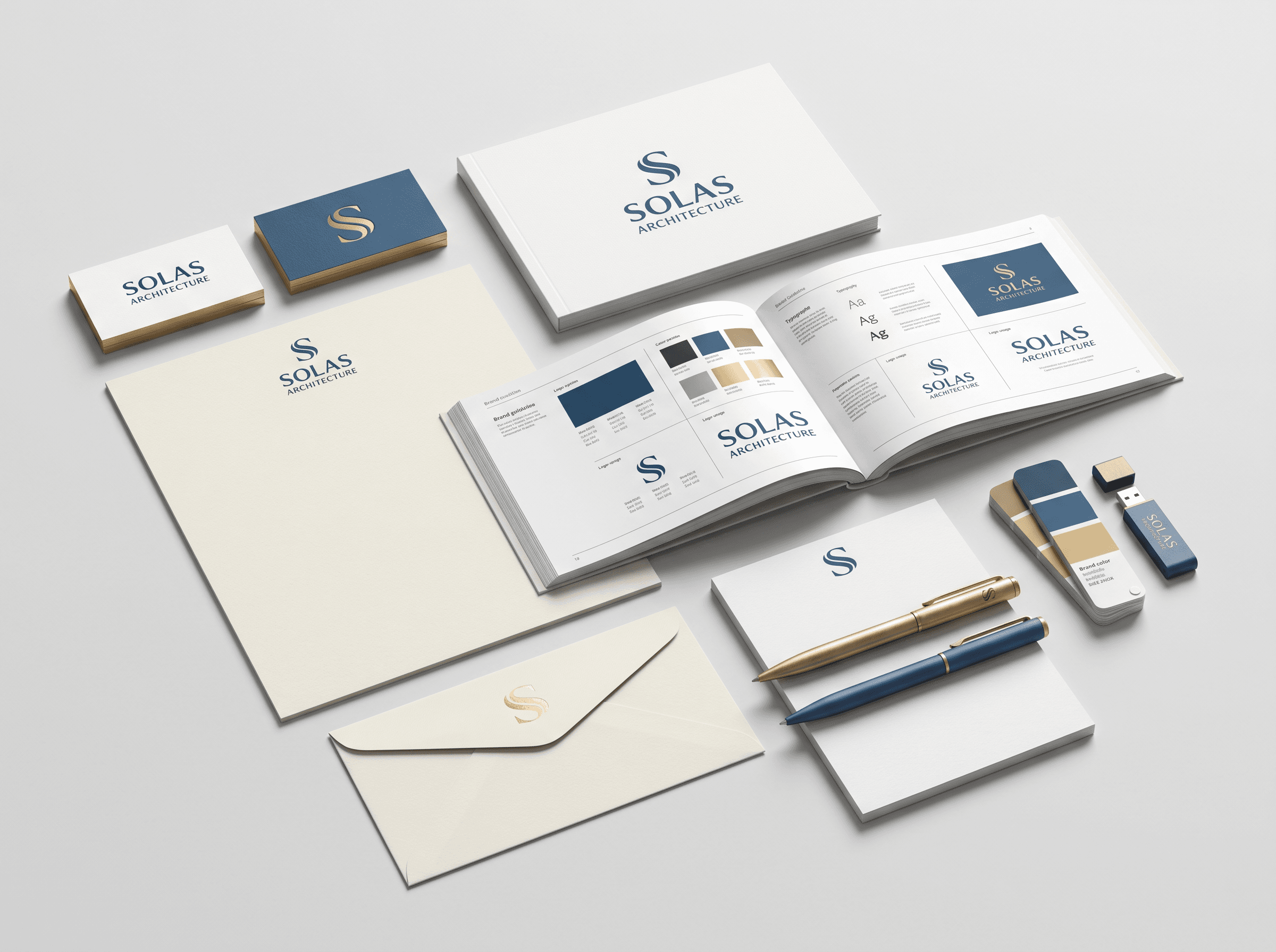 Solas Architecture brand guide and stationery system