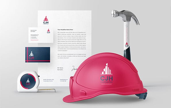 CJH Construction brand applied to site gear and printed materials