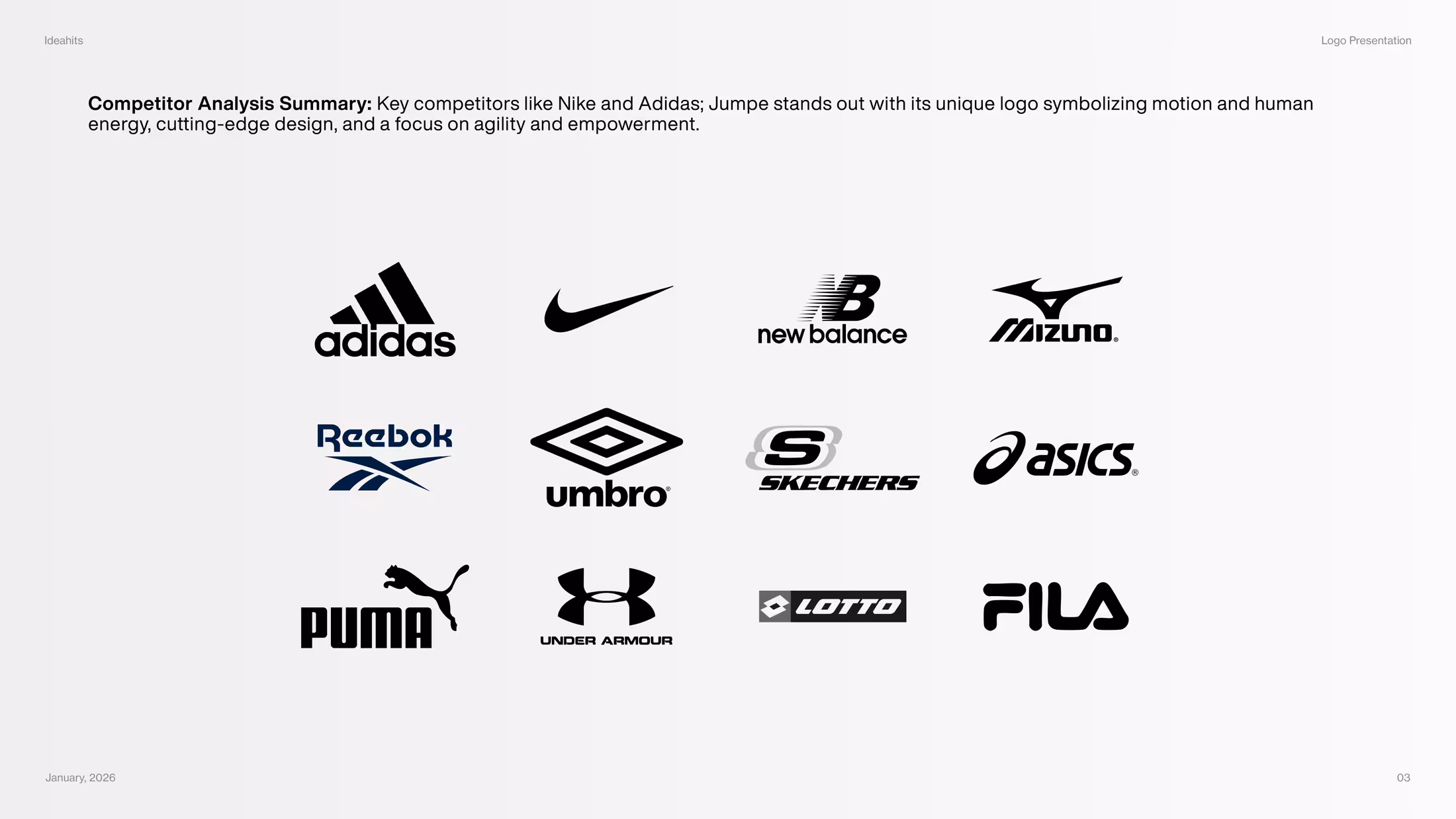 Jumpe competitor analysis board comparing sportswear brands