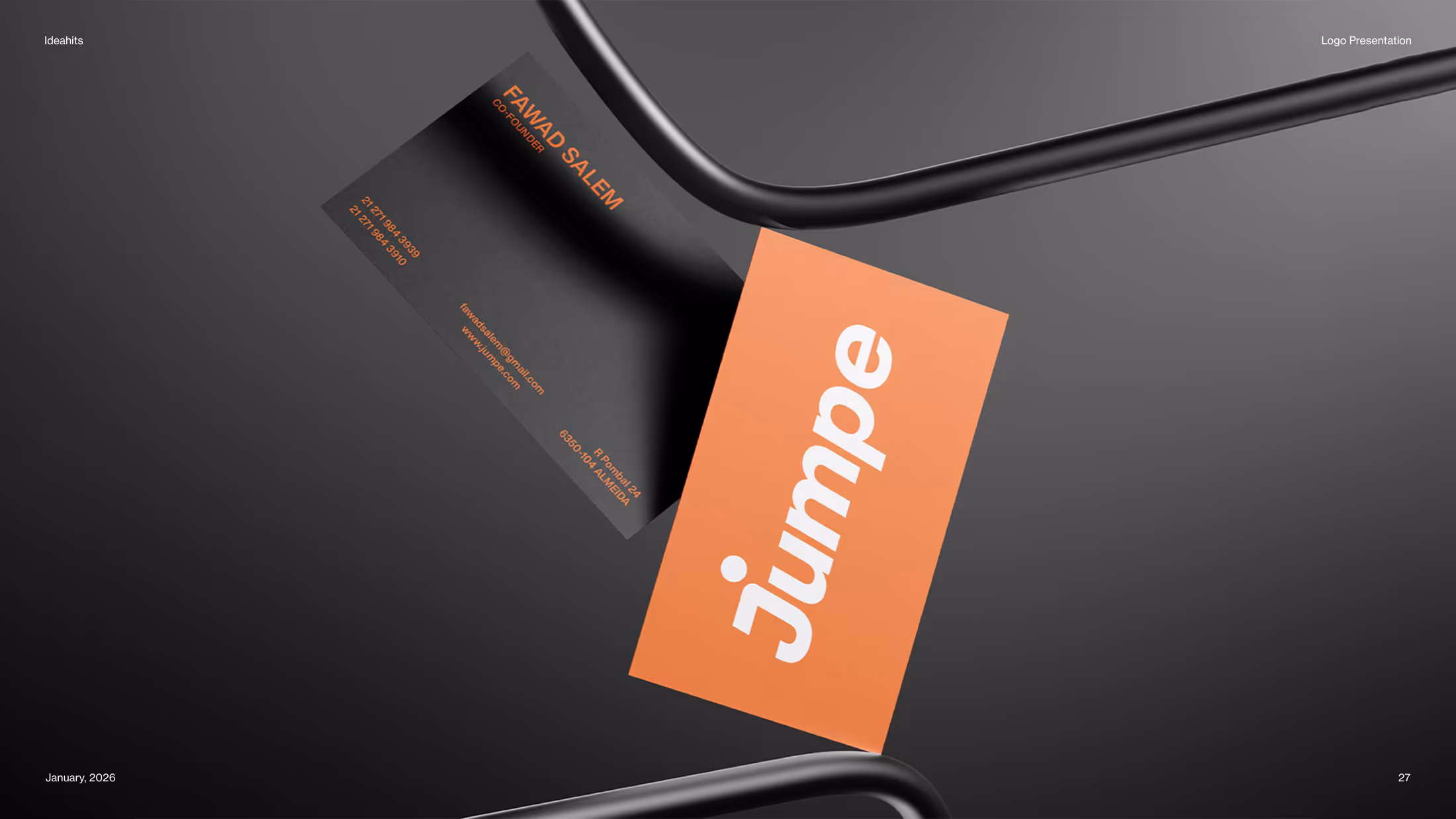 Jumpe orange and black business card mockup