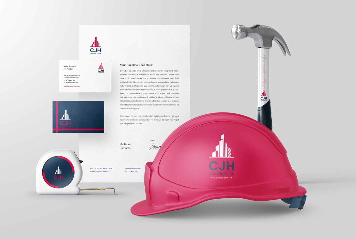 CJH construction brand identity mockup