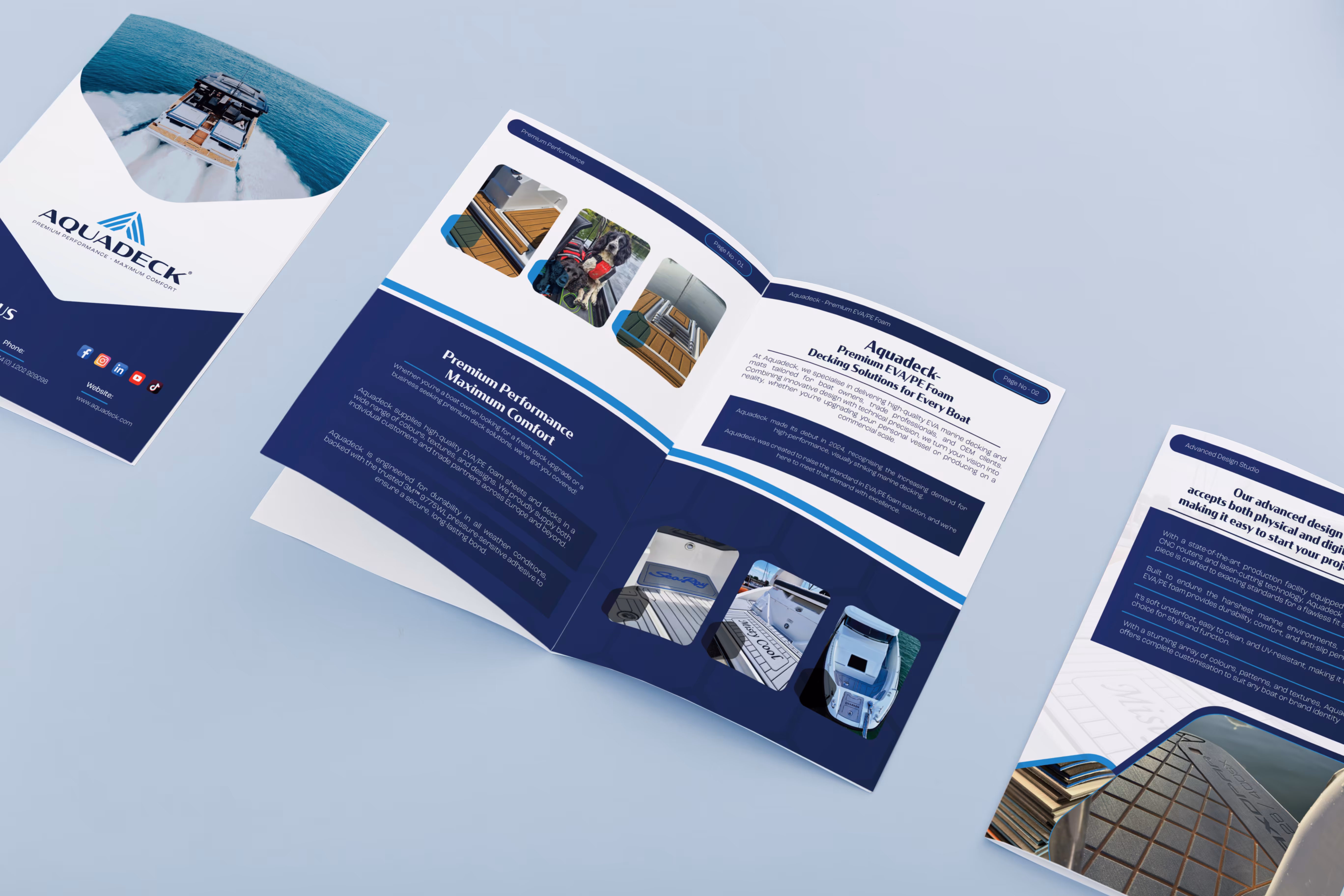 Aquadeck corporate brochure interior spread design grid