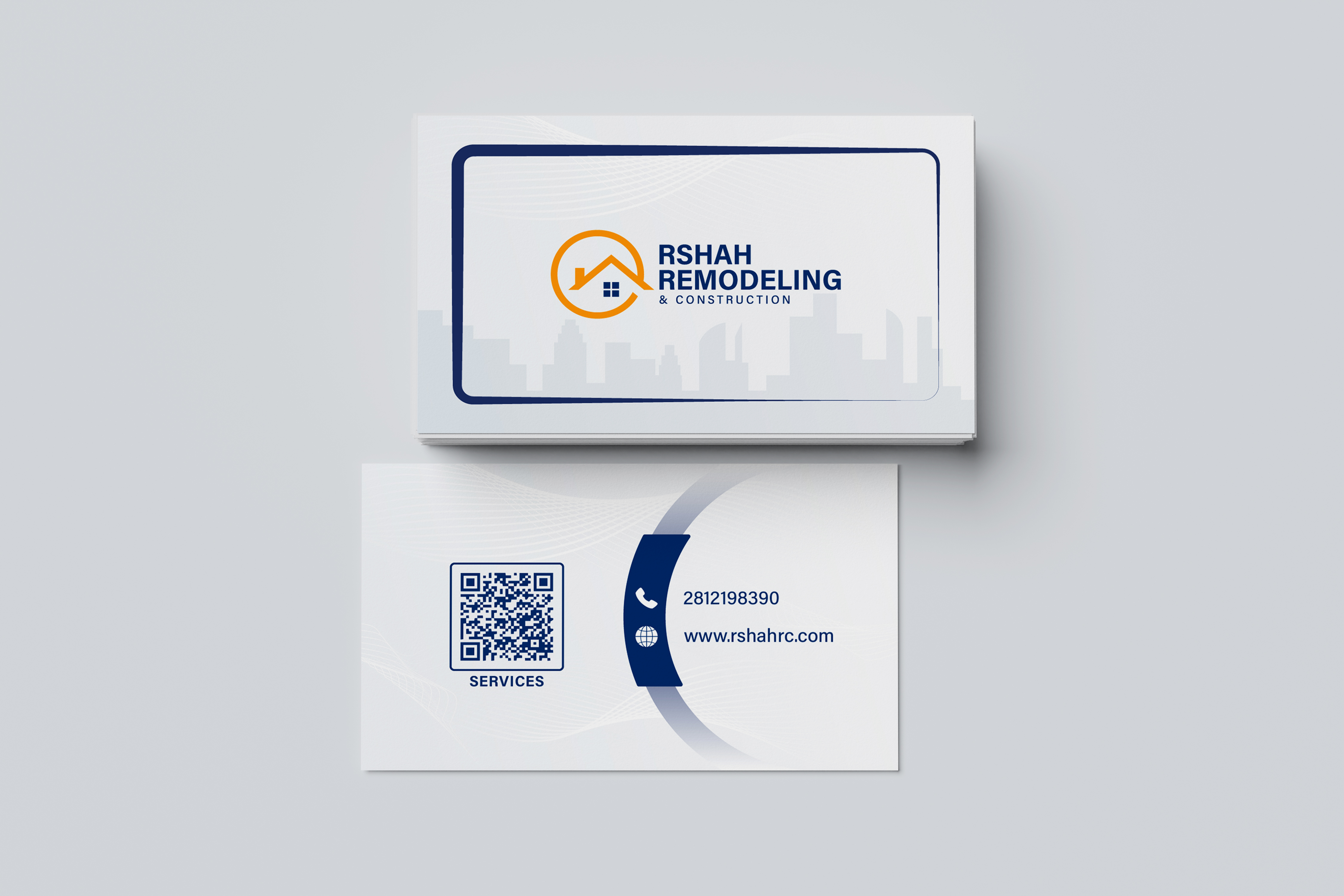 RSHAH Remodeling business card stack mockup