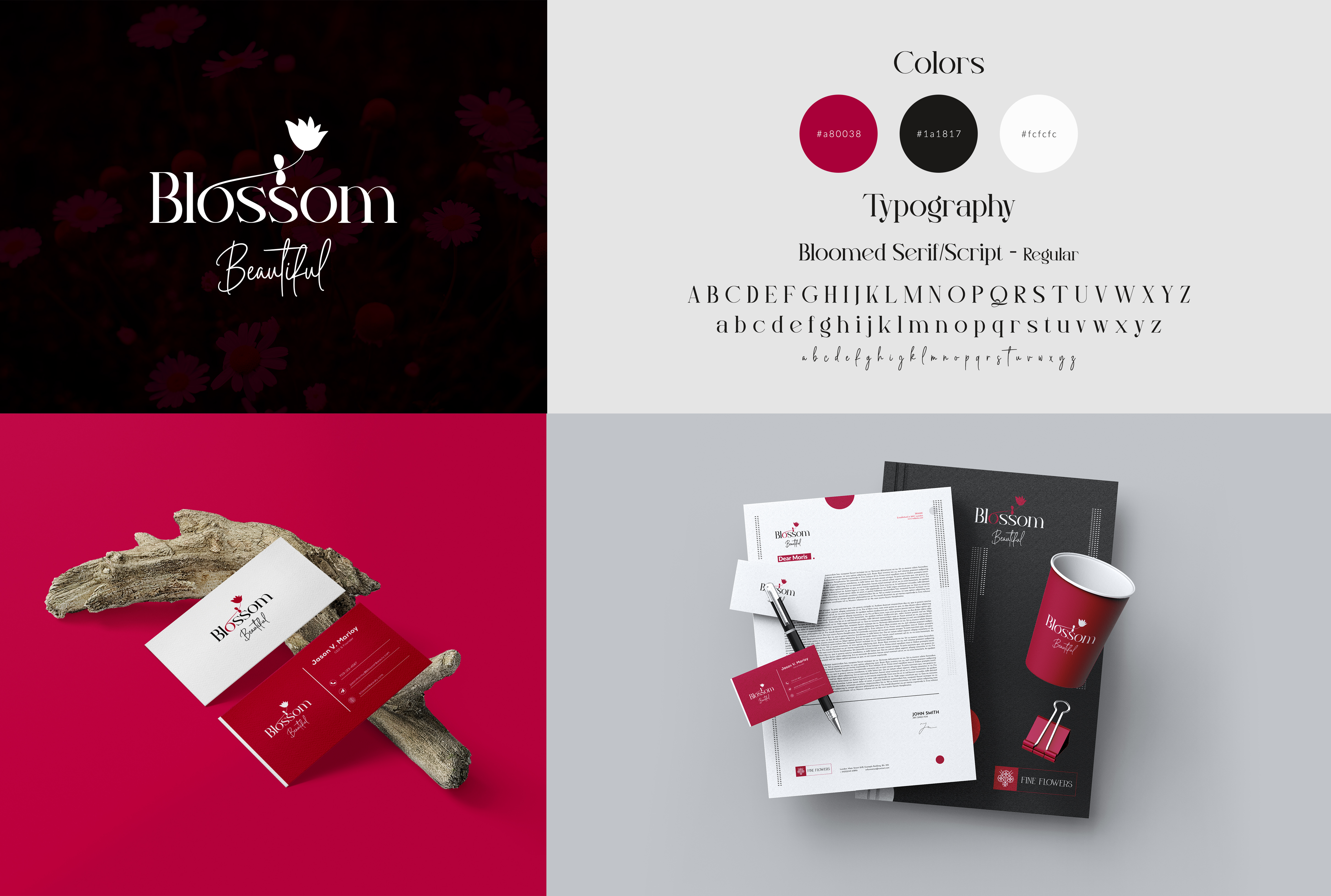 Blossom Beautiful brand identity presentation board
