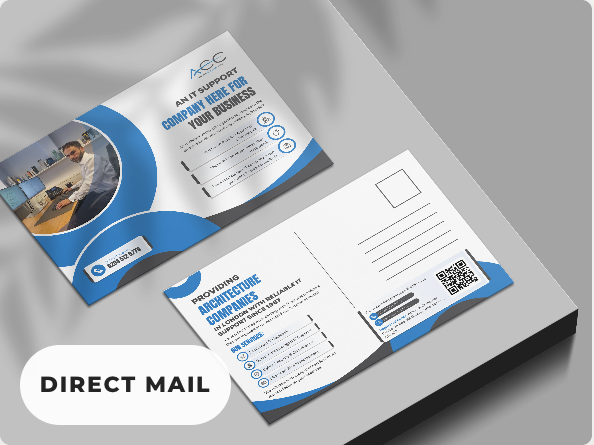 Direct mail postcard design mockup with front and back layouts